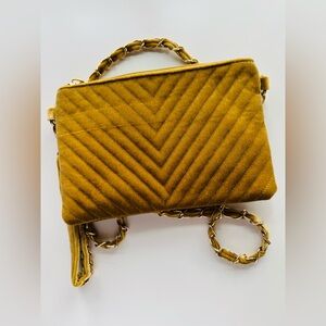 Quilted Velvet Mustard Chain Strap Bag